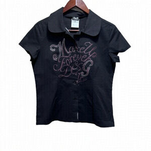 D&G Dolce & Gabbana Black Button Down Short Sleeve Shirt Size XL